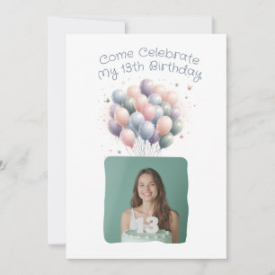 Invitation Photo personnalisée 13e ballons d'anniversaire