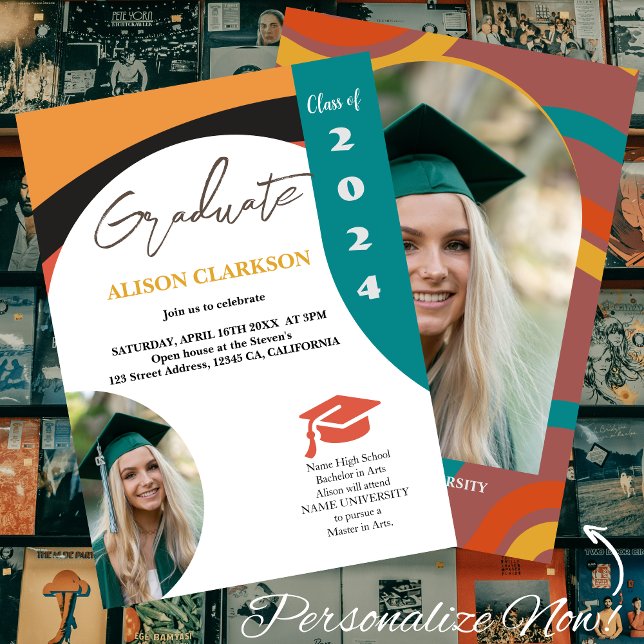 Invitation Photo personnalisée 2024 Graduation de la Retro Pa (Créateur téléchargé)
