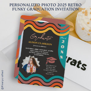 Invitation Photo personnalisée 2025 Retro Funky Graduation