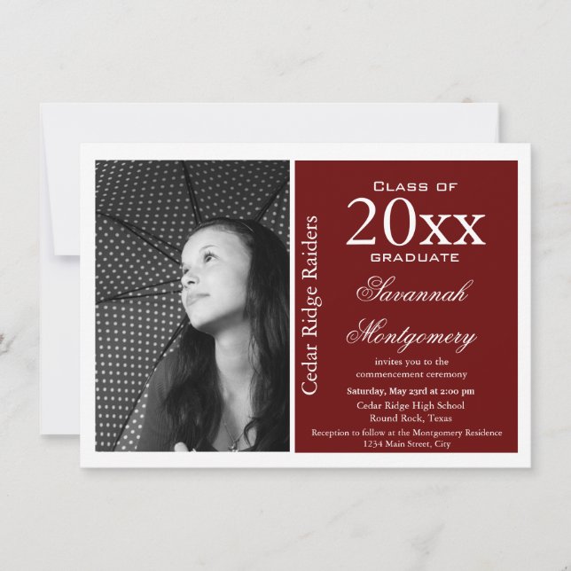 Invitation Photo personnalisée Annonces de graduation Maroon (Devant)