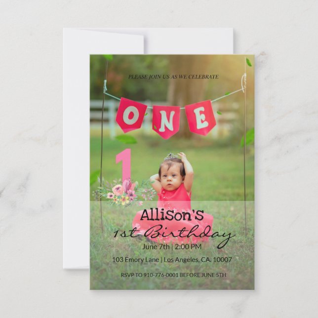Invitation Photo personnalisée Bébé Anniversaire (Devant)