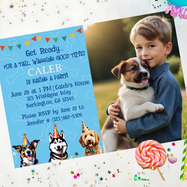 Invitation Photo personnalisée Blue Puppy Chien Anniversaire (Créateur téléchargé)