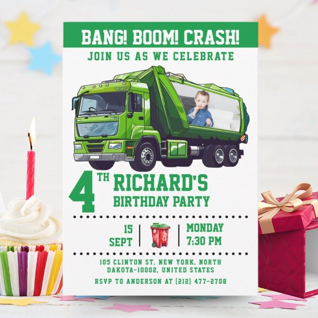 Invitation Photo personnalisée Camion poubelle fête d'anniver (Créateur téléchargé)