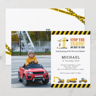 Invitation Photo personnalisée Chariot de construction Annive