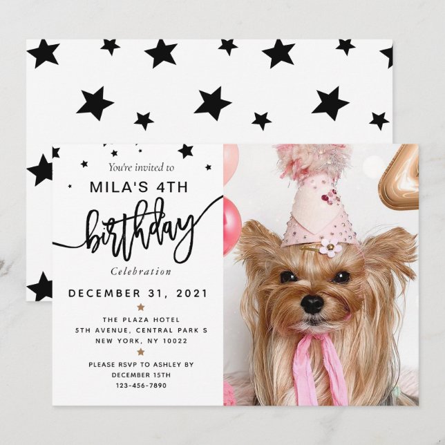 Invitation Photo personnalisée Chien animal de compagnie fête (Devant / Derrière)