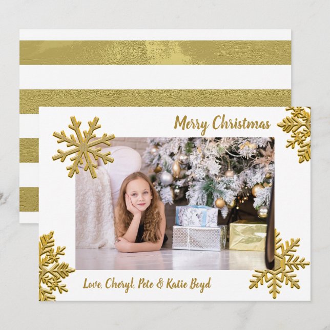 Invitation Photo personnalisée classique or et blanc Noël (Devant / Derrière)