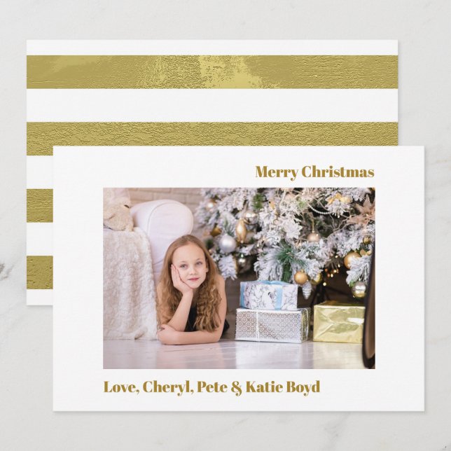 Invitation Photo personnalisée classique or et blanc Noël (Devant / Derrière)