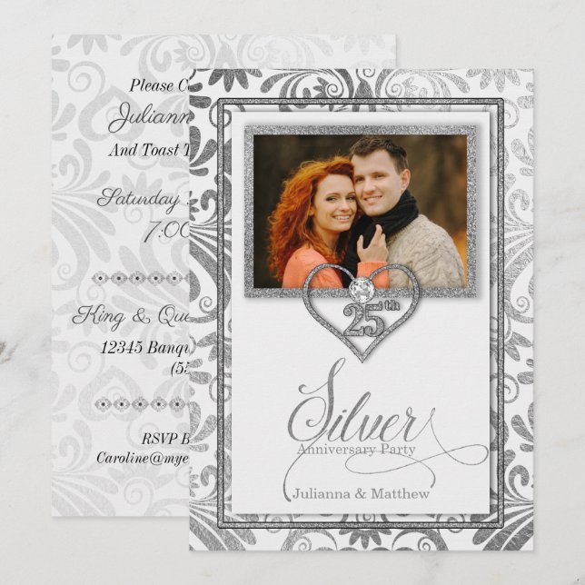 Invitation Photo personnalisée du 25e anniversaire du Mariage (Devant / Derrière)