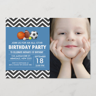 Invitation Photo personnalisée d'une fête d'anniversaire spor
