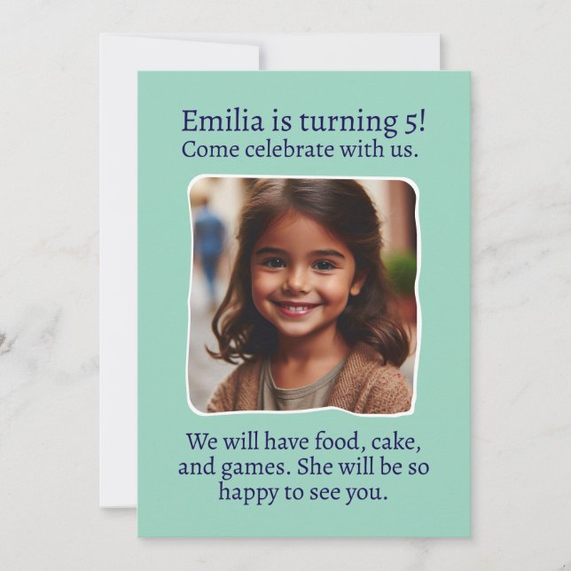 Invitation Photo personnalisée Fête d'anniversaire 5 ans (Devant)