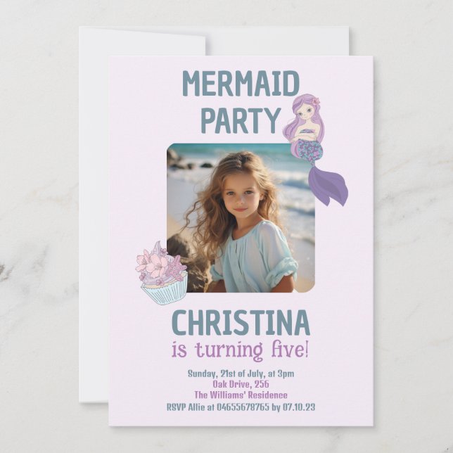 Invitation Photo personnalisée Fête d'anniversaire de sirène  (Devant)