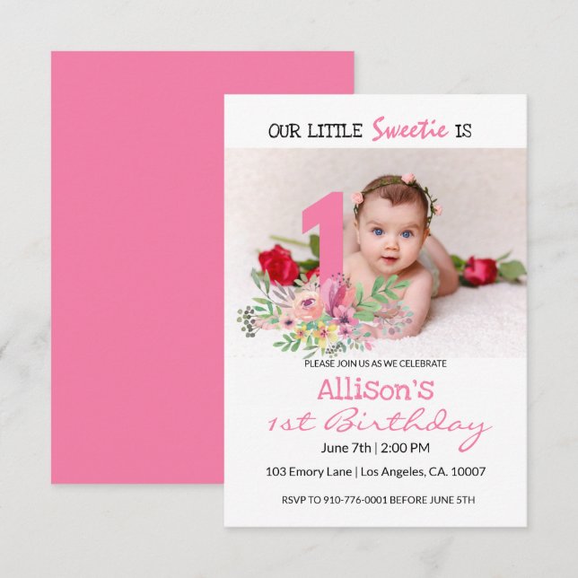 Invitation Photo personnalisée | Fête du 1er anniversaire du  (Devant / Derrière)
