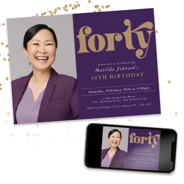 Invitation Photo personnalisée Fête du 40e anniversaire (Custom Photo 40th Birthday Party Invitation)