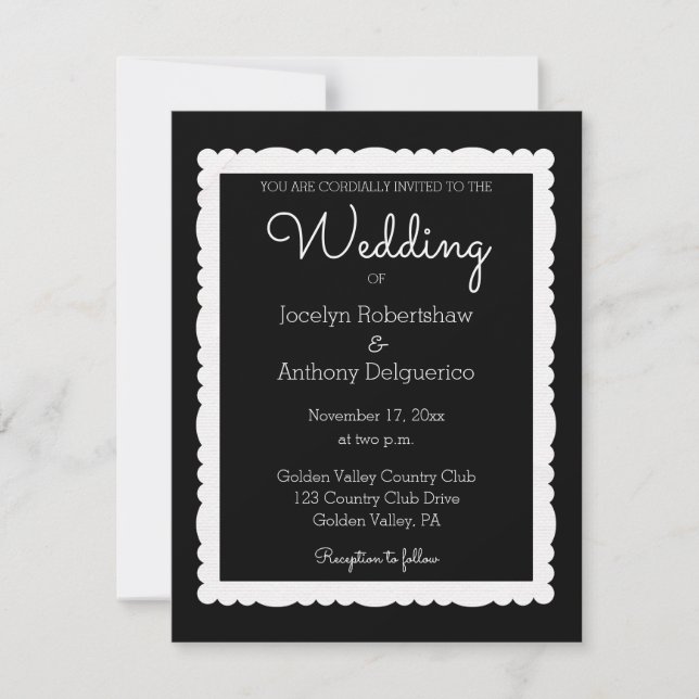 Invitation Photo personnalisée Mariage noir et blanc (Devant)
