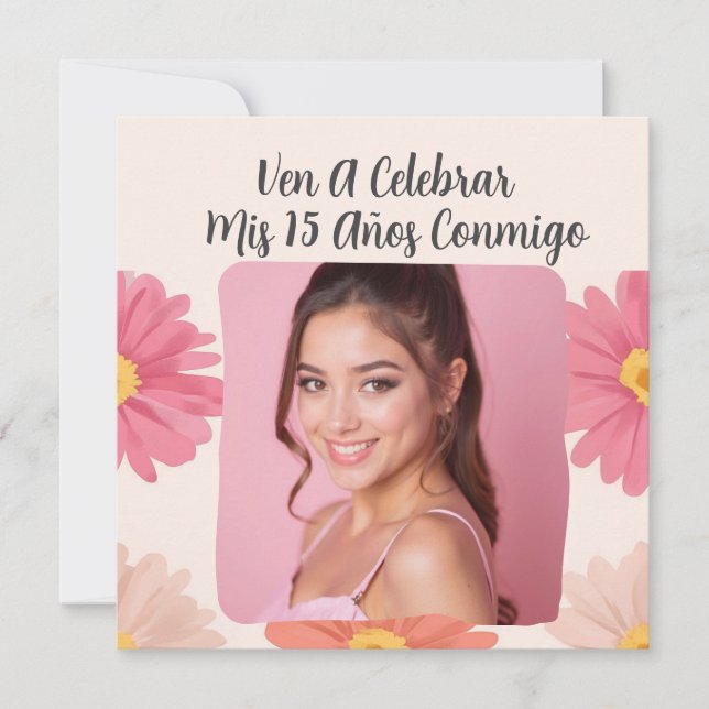 Invitation Photo personnalisée Mis Quince Flores Quinceañera  (Devant)