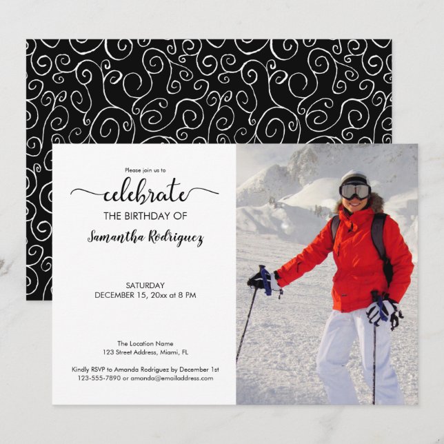 Invitation Photo personnalisée Motif peint en noir blanc (Devant / Derrière)