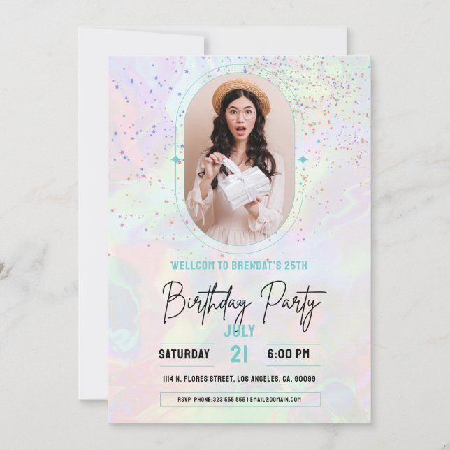 Invitation Photo personnalisée Pastel fête d'anniversaire (Devant)