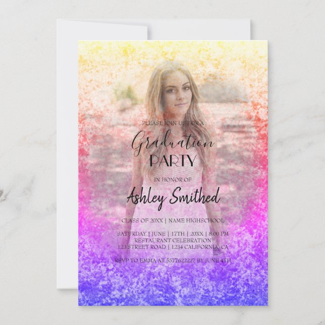 Invitation Photo personnalisée Pink violet Holographie Gradua (Devant)