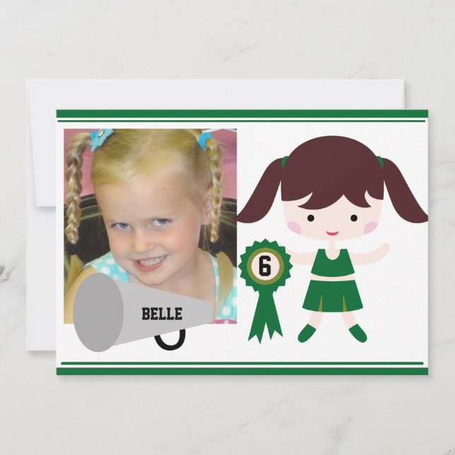 Invitation Photo personnalisée Pom-pom girl vert Anniversaire (Devant)