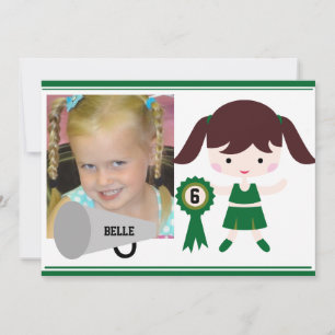 Invitation Photo personnalisée Pom-pom girl vert Anniversaire