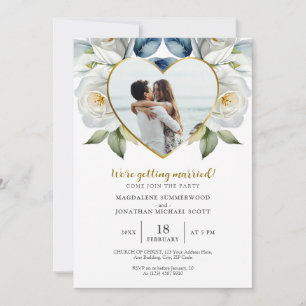 Invitation Photo personnalisée Roses blanches et cadre cardia