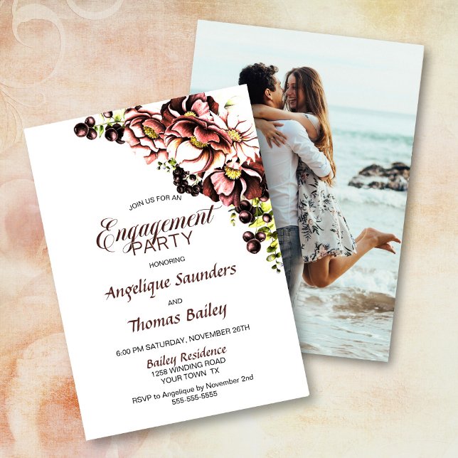 Invitation Photo personnalisée Rustic Fall Floral Engagement  (Créateur téléchargé)