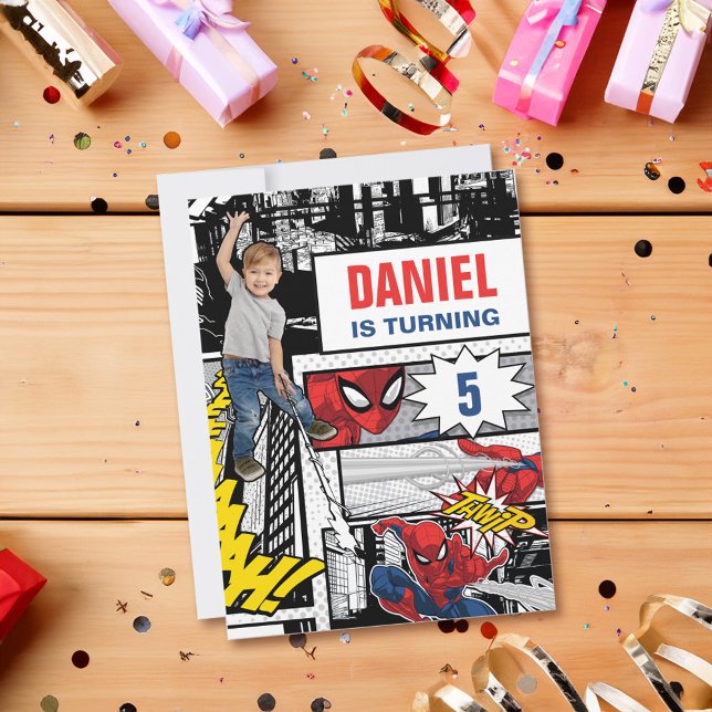 Invitation Photo personnalisée Spider-Man Anniversaire (Invitation on table)