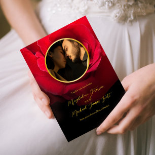 Invitation Photo personnelle Gold Frame Rouge Rose Mariage