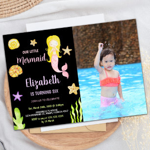 Invitation Photo Pink Mermaid Little Mermaid Anniversaire