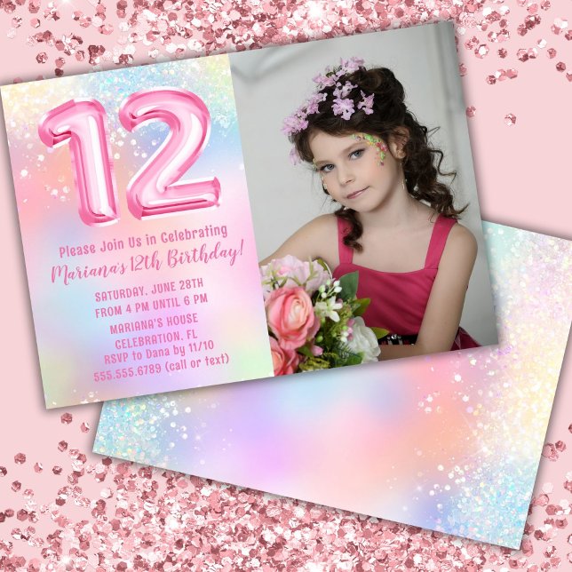 Invitation Photo Pink Rainbow 12e anniversaire (Créateur téléchargé)