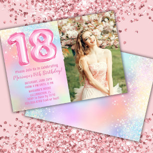 Invitation Photo Pink Rainbow 18e anniversaire