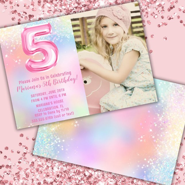 Invitation Photo Pink Rainbow 5e anniversaire (Créateur téléchargé)