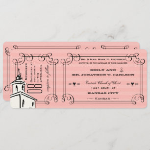 Invitation Photo Pink Romantic Chapelle Mariage de billet