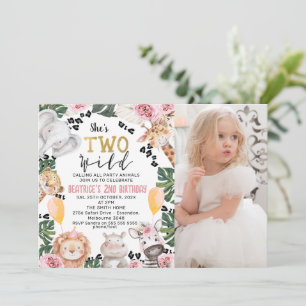 Invitation Photo Pink Roses Safari Deux Anniversaire Sauvage