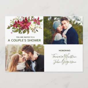 Invitation Photo Poinsettia Verdure Noël Couples Douche