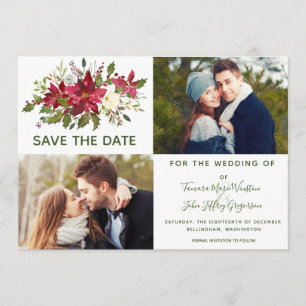 Invitation Photo Poinsettia Verdure Noël Enregistrer la date