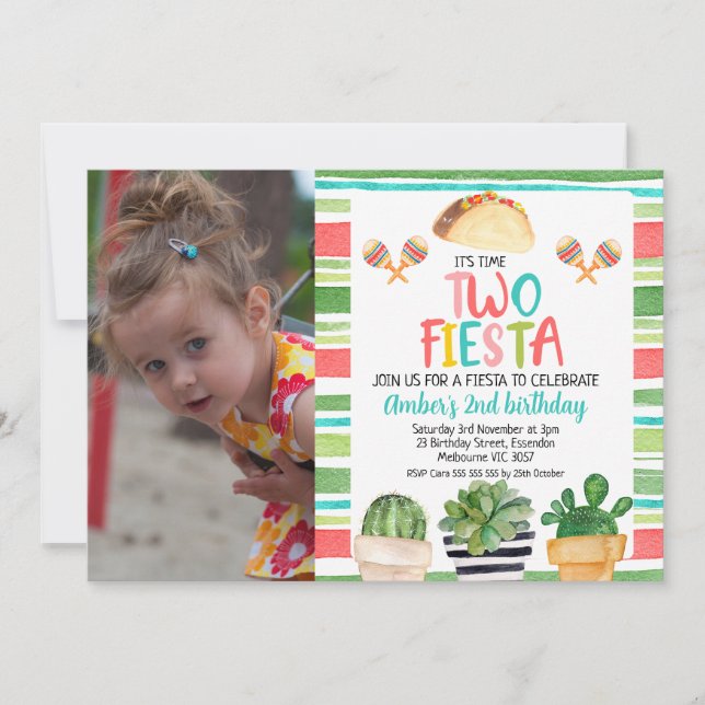 Invitation Photo Pointe Cactus Heure Deux Fêtes Anniversaire (Devant)