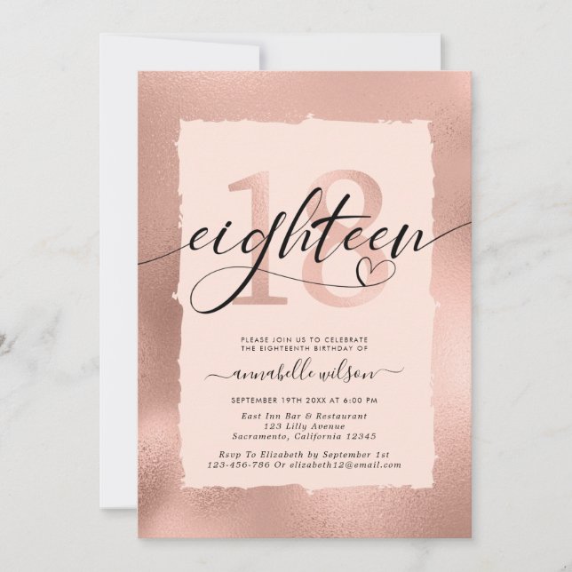 Invitation photo pour 18e anniversaire en feuille  (Devant)