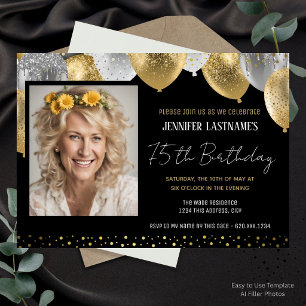 Invitation photo pour 75e anniversaire en or et no