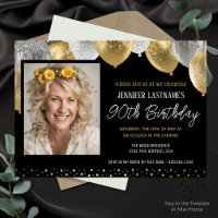 Invitation photo pour 90e anniversaire en or et no