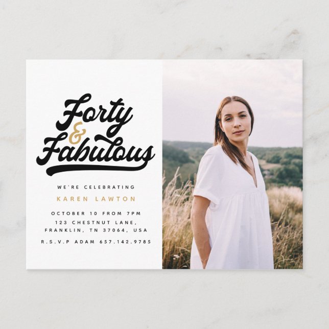 Invitation photo pour fête d'anniversaire 40 ans f (Devant)