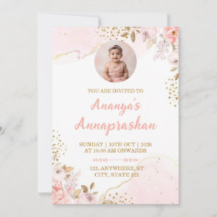 Invitation photo pour la cérémonie Annaprashan ros
