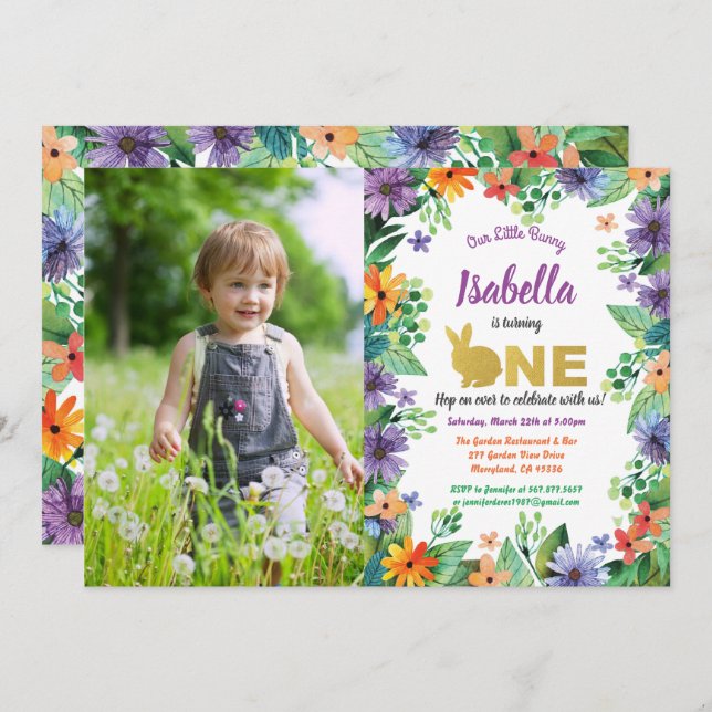 Invitation photo pour la première fête d'anniversa (Devant / Derrière)