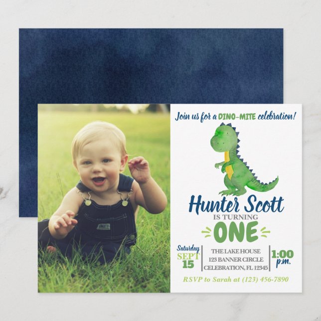 Invitation photo pour l'anniversaire de Dinosaur - (Devant / Derrière)