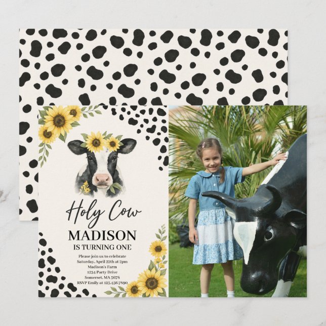 Invitation photo pour l'anniversaire de la Vache S (Devant / Derrière)