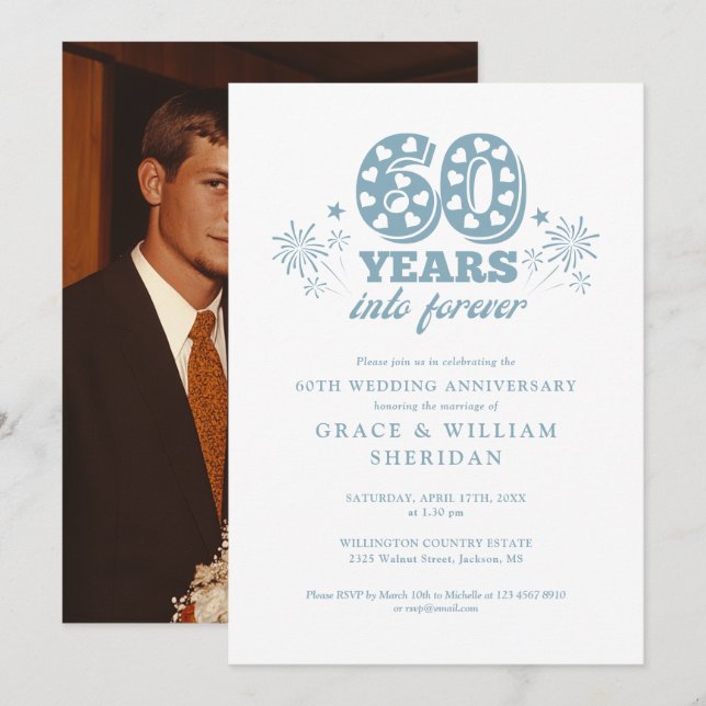 Invitation Photo pour le 60e anniversaire du Mariage (Devant / Derrière)