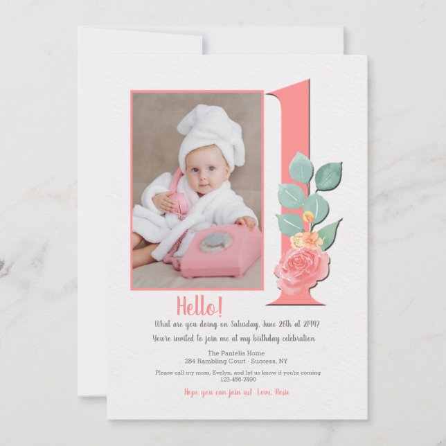 Invitation photo pour le premier anniversaire (Devant)