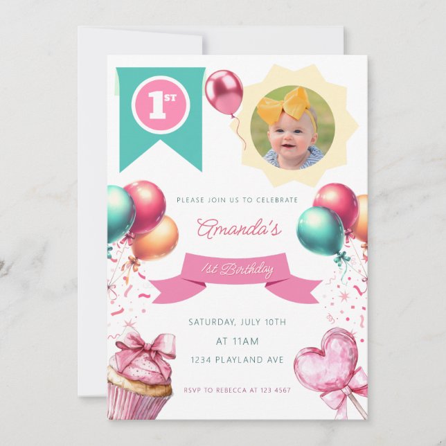 Invitation photo pour le premier anniversaire (Devant)