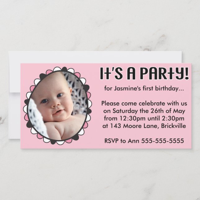 Invitation photo pour le premier anniversaire (Devant)