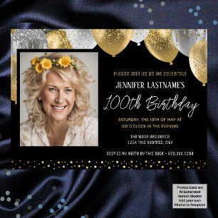 Invitation photo pour les 100 ans Or et Noir